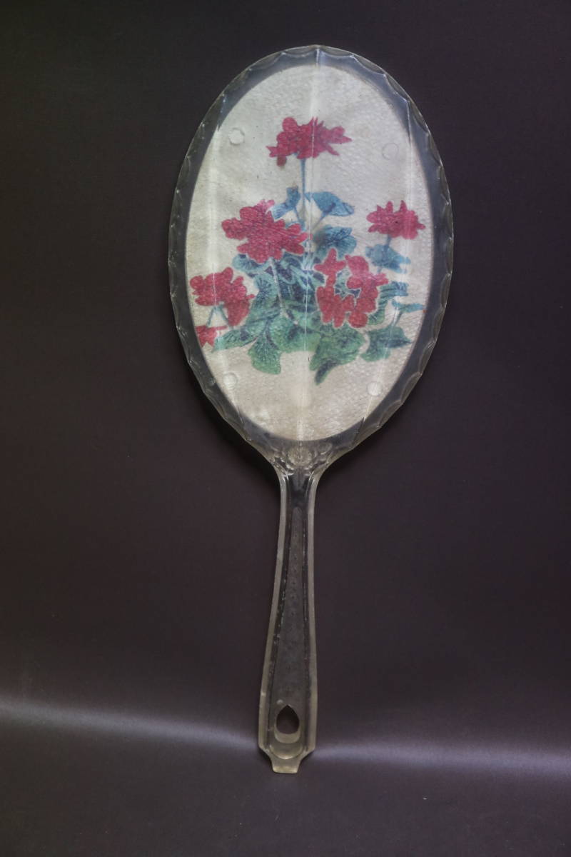  Showa Retro antique hand-mirror flower writing Vintage hand mirror 