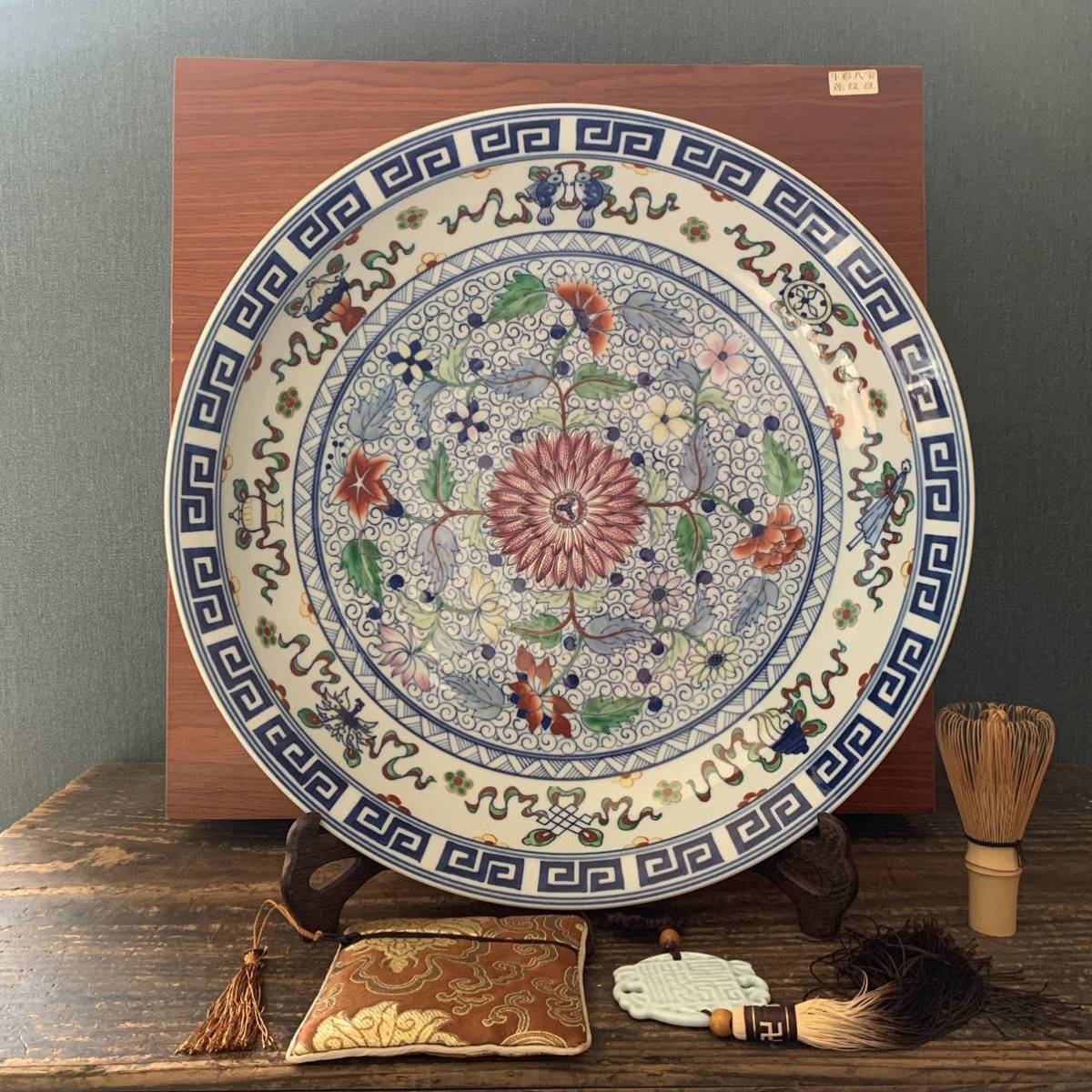 中国 古美術 「景梅文花皿 斗彩八宝蓮紋」 美術館 景徳鎮 骨董品 康熙