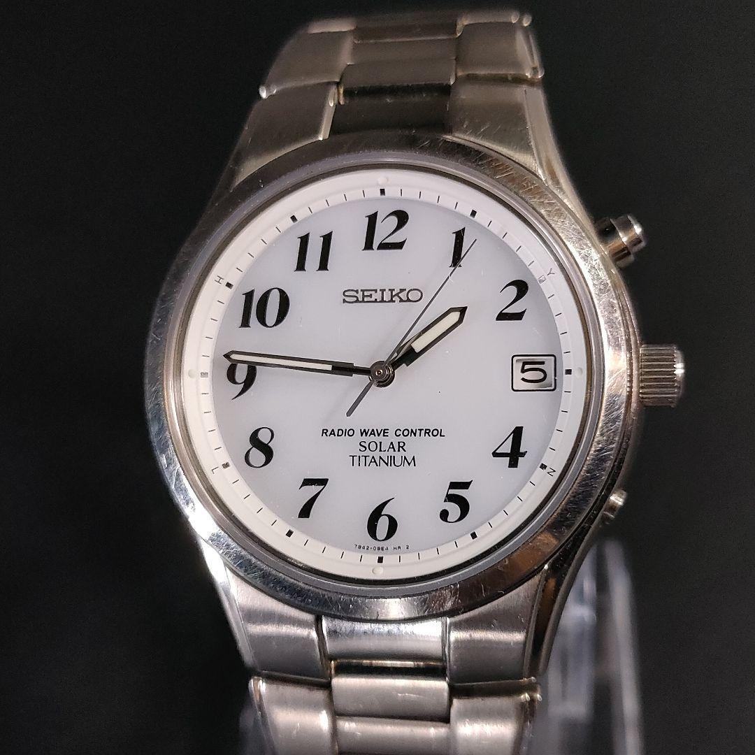 美品【稼働品】SEIKO セイコー7B42 ホワイト シルバー ソーラー チタン