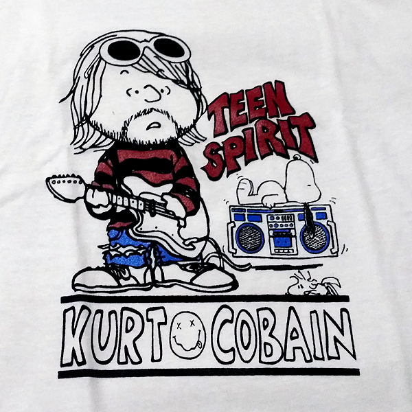 送込【カートコバーン/TEEN SPIRIT】Kurt Cobain＆peanuts風 / ホワイト★選べる5サイズ/S M L XL 2XL/ヘビーウェイト 5.6オンスの画像1