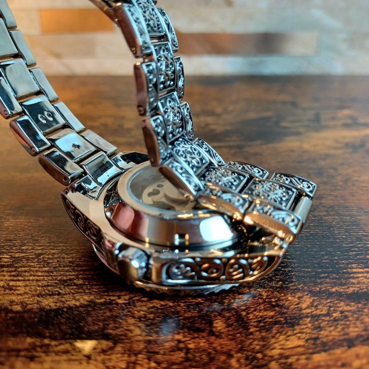 新品 送料無料 3D フルスケルトン 彫 自動巻き 機械式 メンズ 腕時計 シルバー