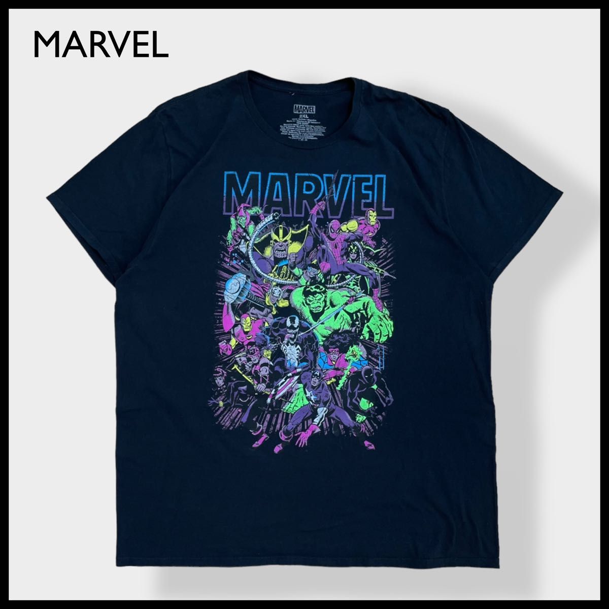 【MARVEL】2XL ビッグシルエット ロゴ プリント 公式 Tシャツ アイアンマン アメコミ ハルク マーベル 半袖 US古着