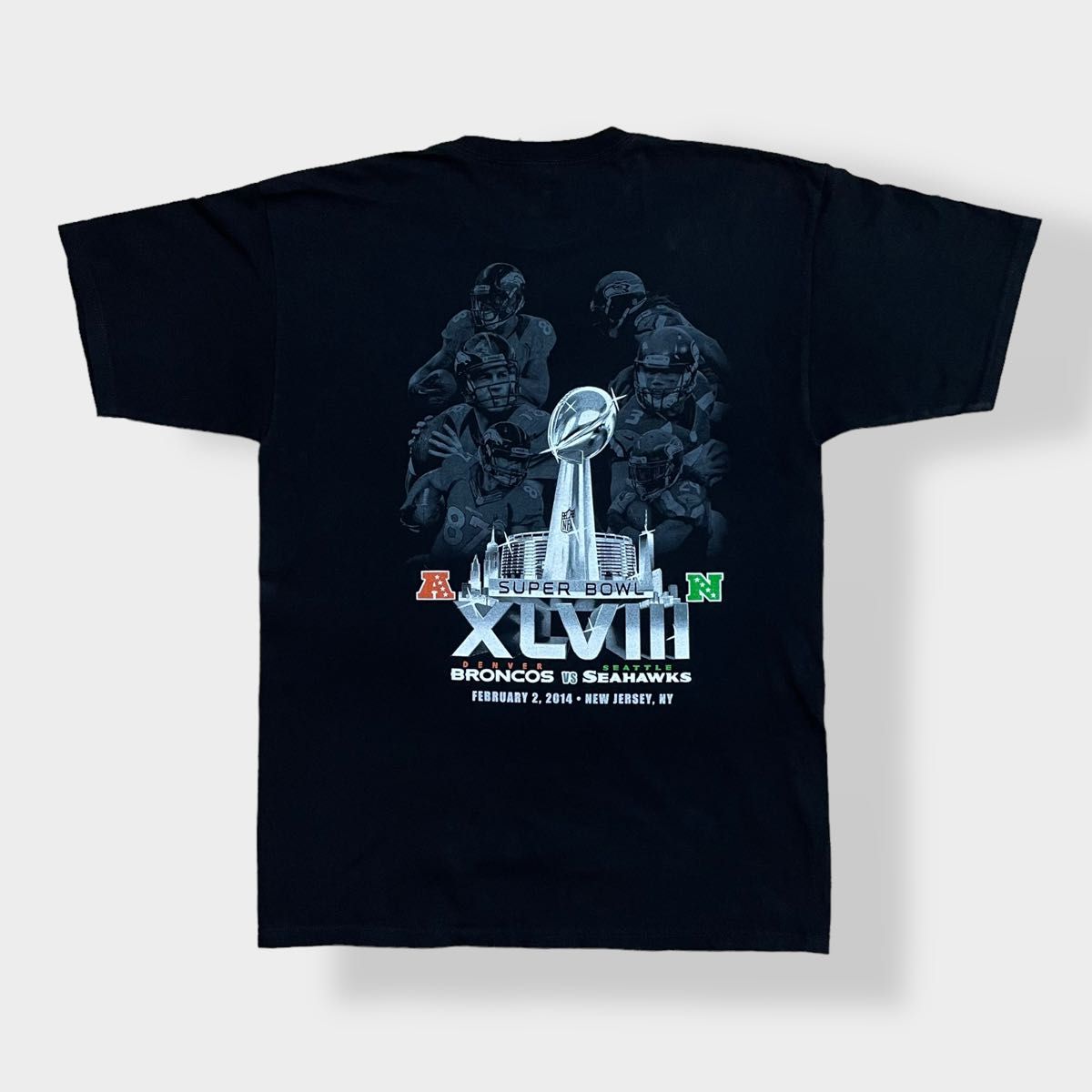 【AAA】NFL 2014 Super Bowl スーパーボウル プリント Tシャツ 両面プリント バックプリント アメフト 古着