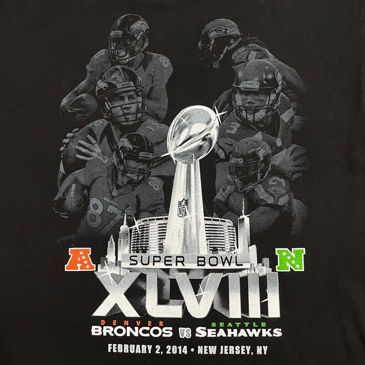 【AAA】NFL 2014 Super Bowl スーパーボウル プリント Tシャツ 両面プリント バックプリント アメフト 古着