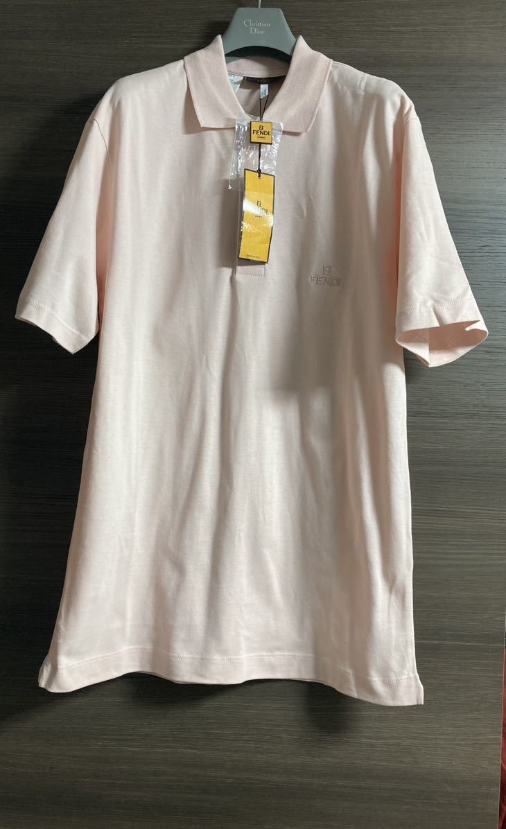 新品未使用 FENDI イタリア製 ピンク 半袖 鹿の子 ポロシャツ 48-