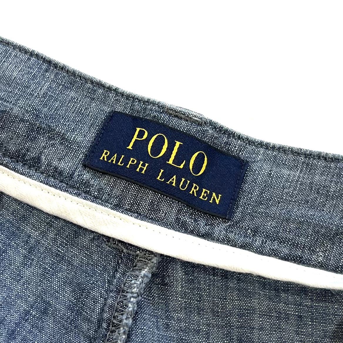 [POLO RALPH LAUREN] Polo Ralph Lauren автомобиль n пятно - шорты шорты короткий хлеб мужской W36 синий / голубой тонкий хлопок б/у одежда USED