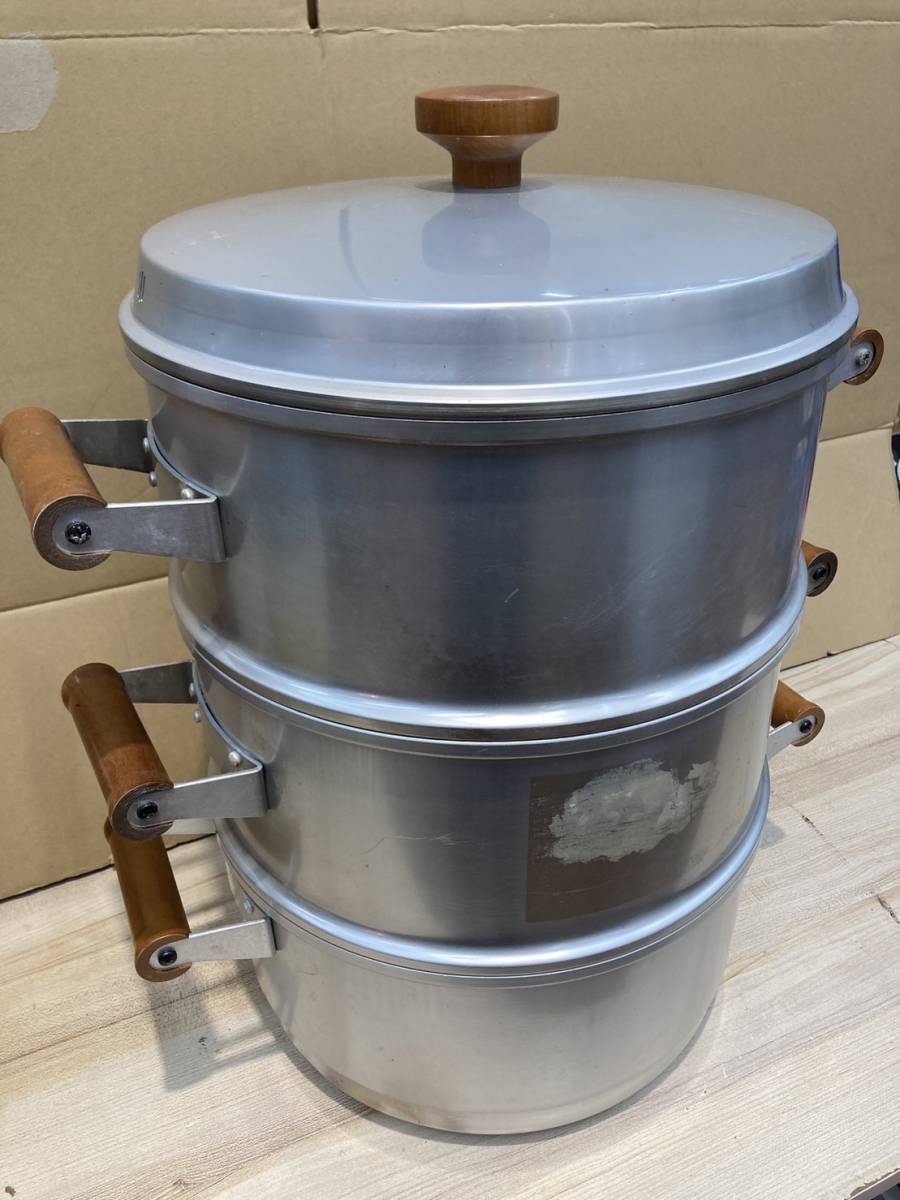 送料無料S75078 ホクセイ日軽 蒸し器 ジェットスチーマー 3升×2段 約30cm 良品