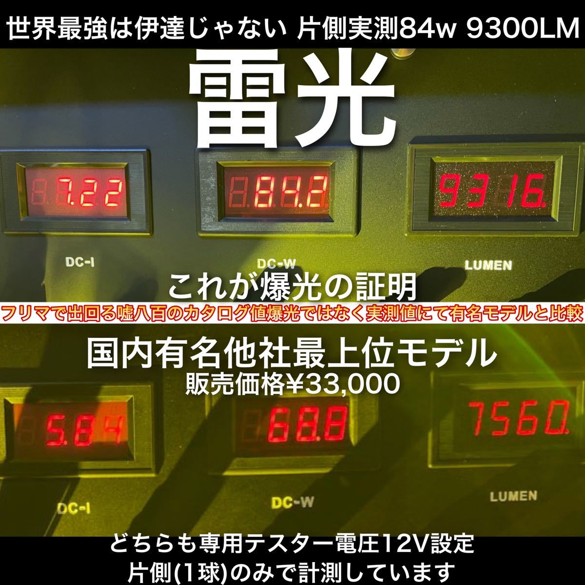 雷光 HB3 究極爆光 3000k 実測160w イエローLED ちるみな雷光. ハイビーム ロービーム ヘッドライト 光軸調整可能 カットライン_画像8