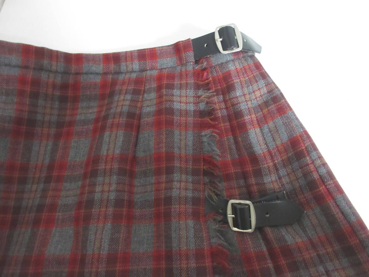 英国製 ローラアシュレイ LAURA ASHLEY ウール 巻きスカート プリーツ グレー エンジ 7 irmri 亥3146_画像4
