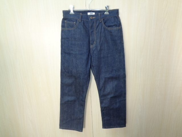 b491◆UNIQLO U ワイドテーパードジーンズ◆ユニクロユー size:w28 インディゴブルー系 コットン100％ メンズ ボトムス デニムパンツ 5Eの画像1