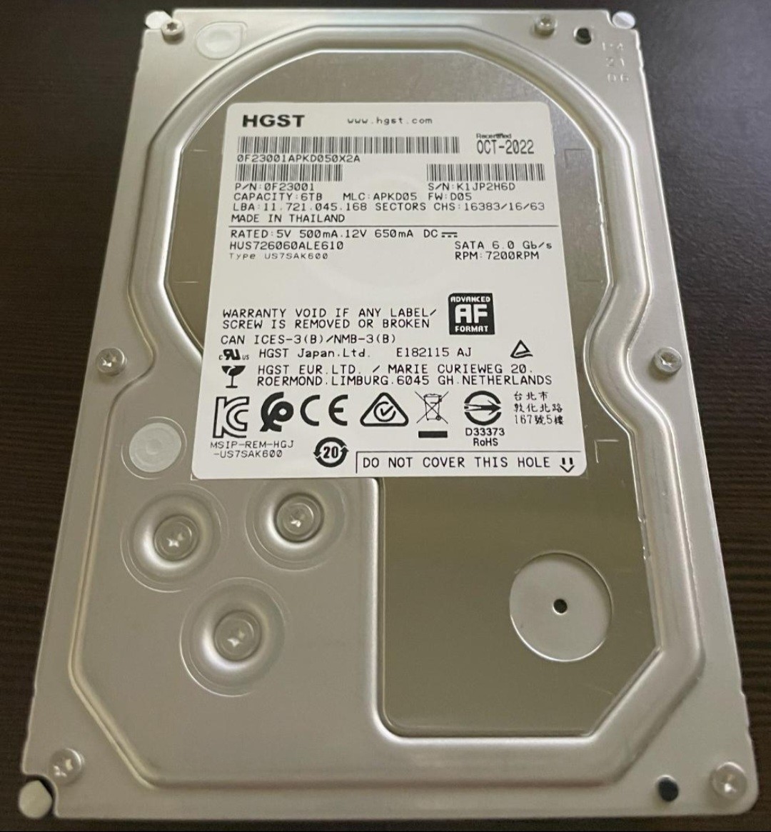 メール便無料】 6TB HGST AVコマンド対応 未使用 HUS726060ALE610 ②