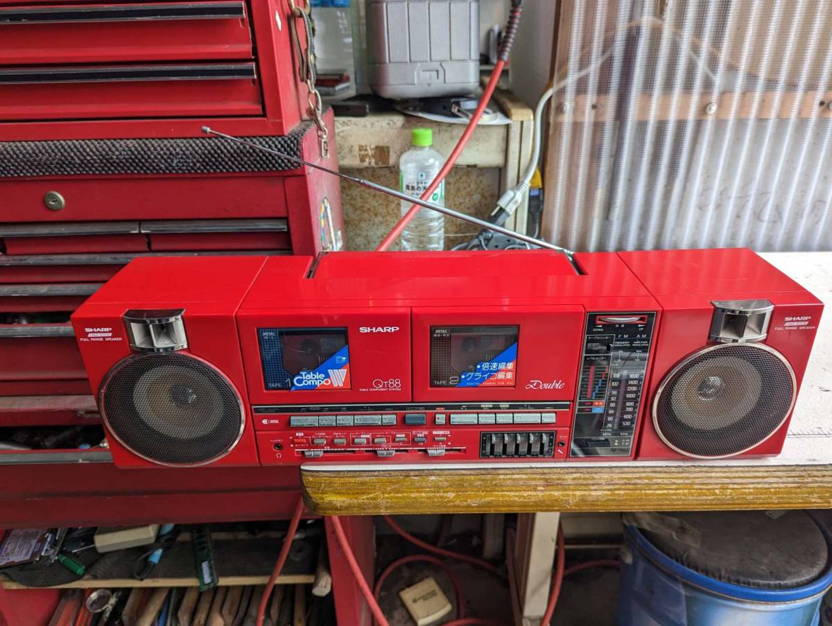 S:希少 SHARP QT-88R ラジカセ 昭和レトロ シャープ ダブルラジカセ