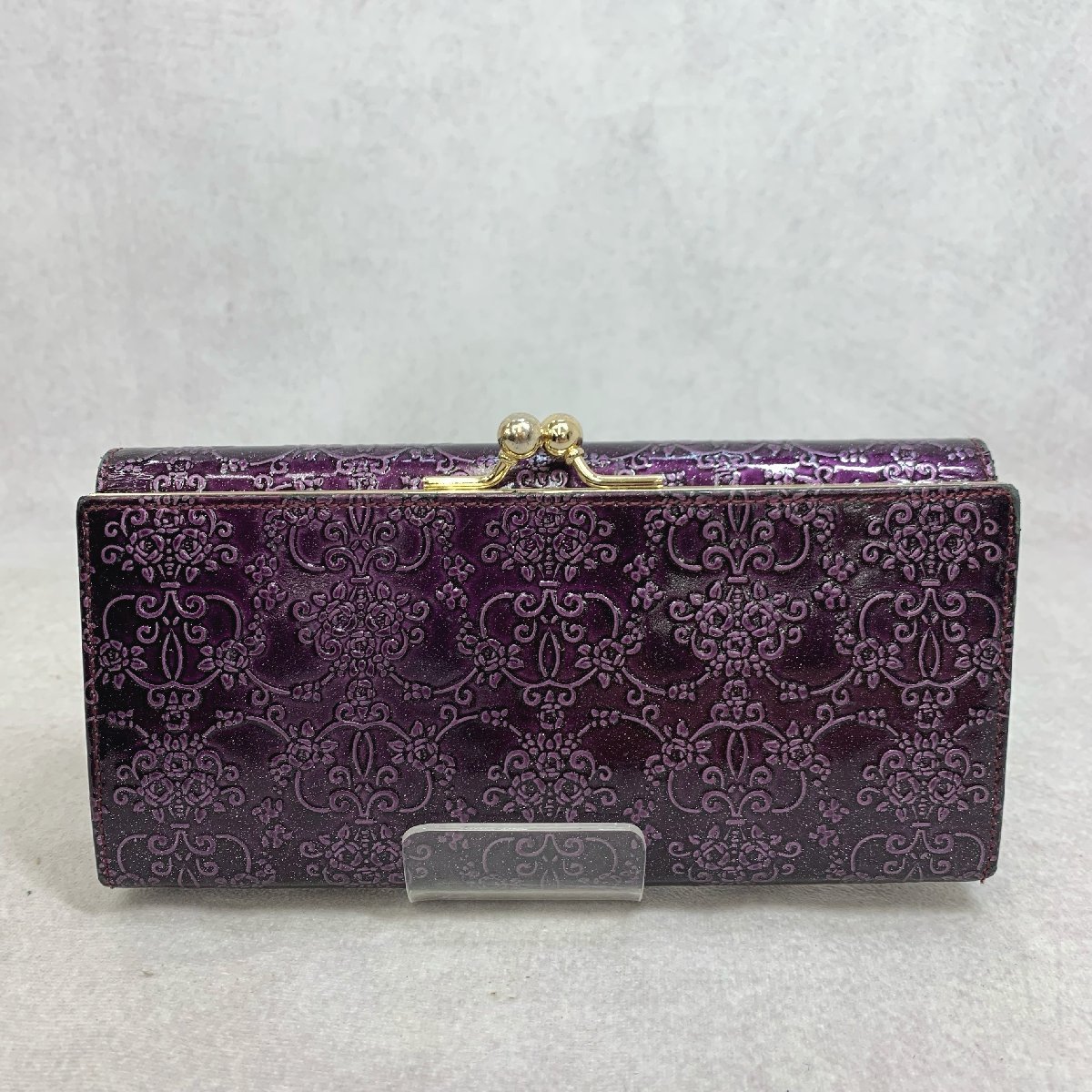 ANNA SUI アナスイ ルーミー 口金 フラップ 長財布 310491-96 牛革 レザー エナメル パープル ダマスク ローズ がま口 財布 レディース 鞄_画像5