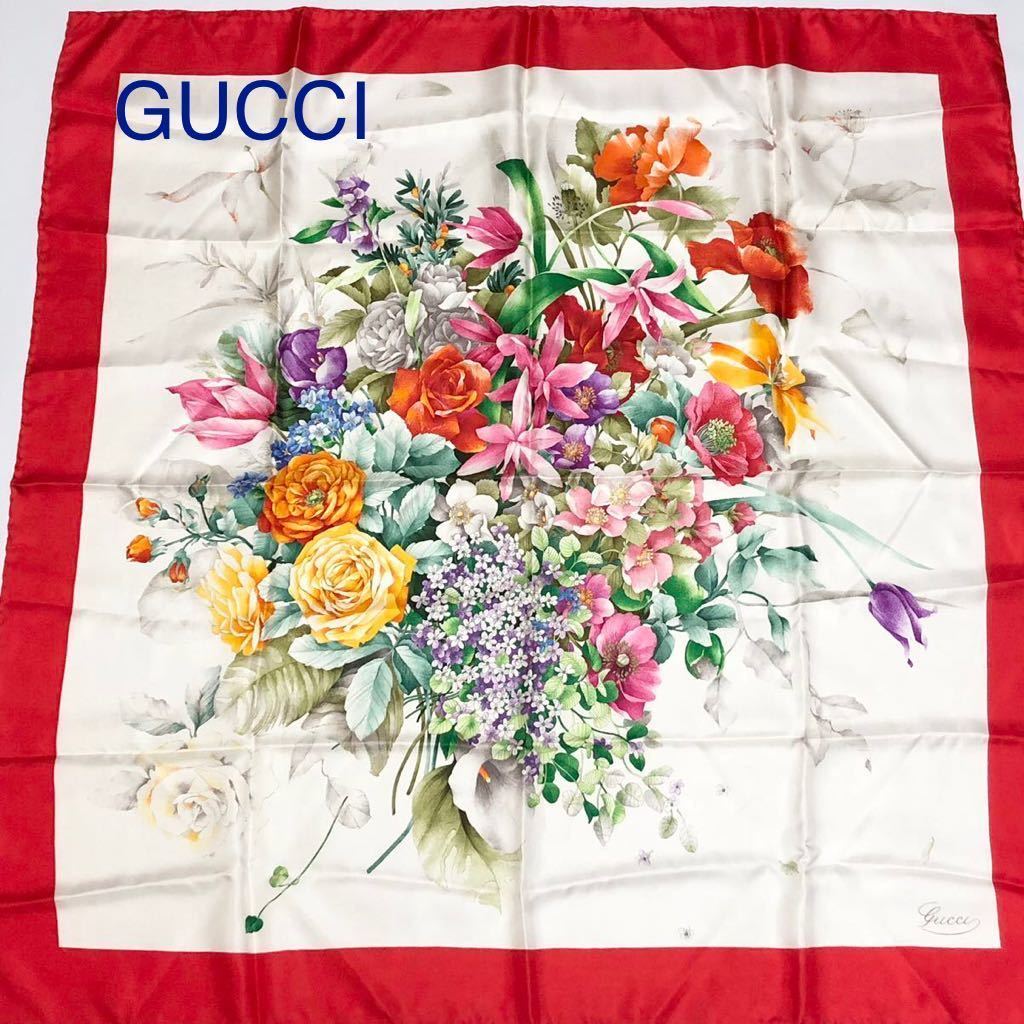 100％品質 □美品□GUCCI グッチ 大判スカーフ フラワーブーケ 花柄