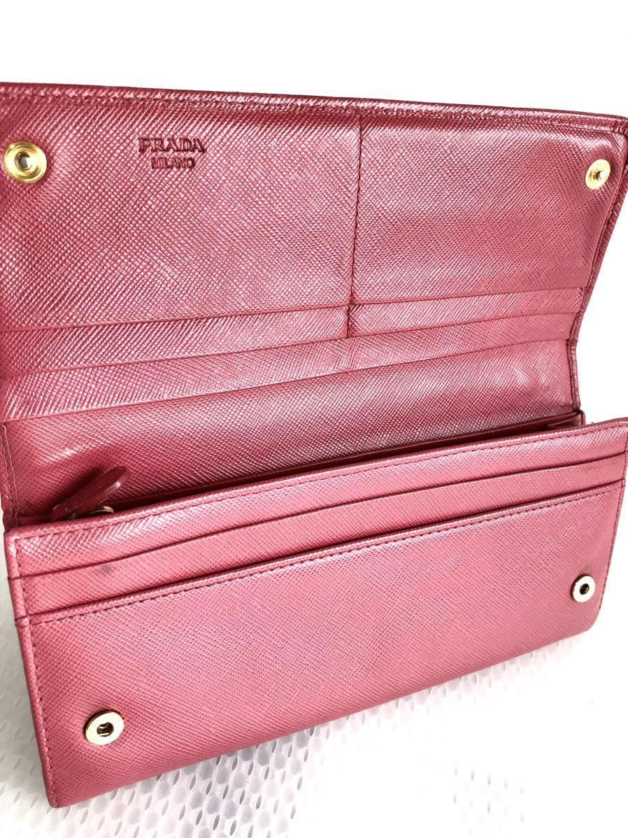 ■美品■PRADA プラダ サフィアーノ ロングフラップウォレット リボンモチーフ 長財布 ピンク レザーの画像7