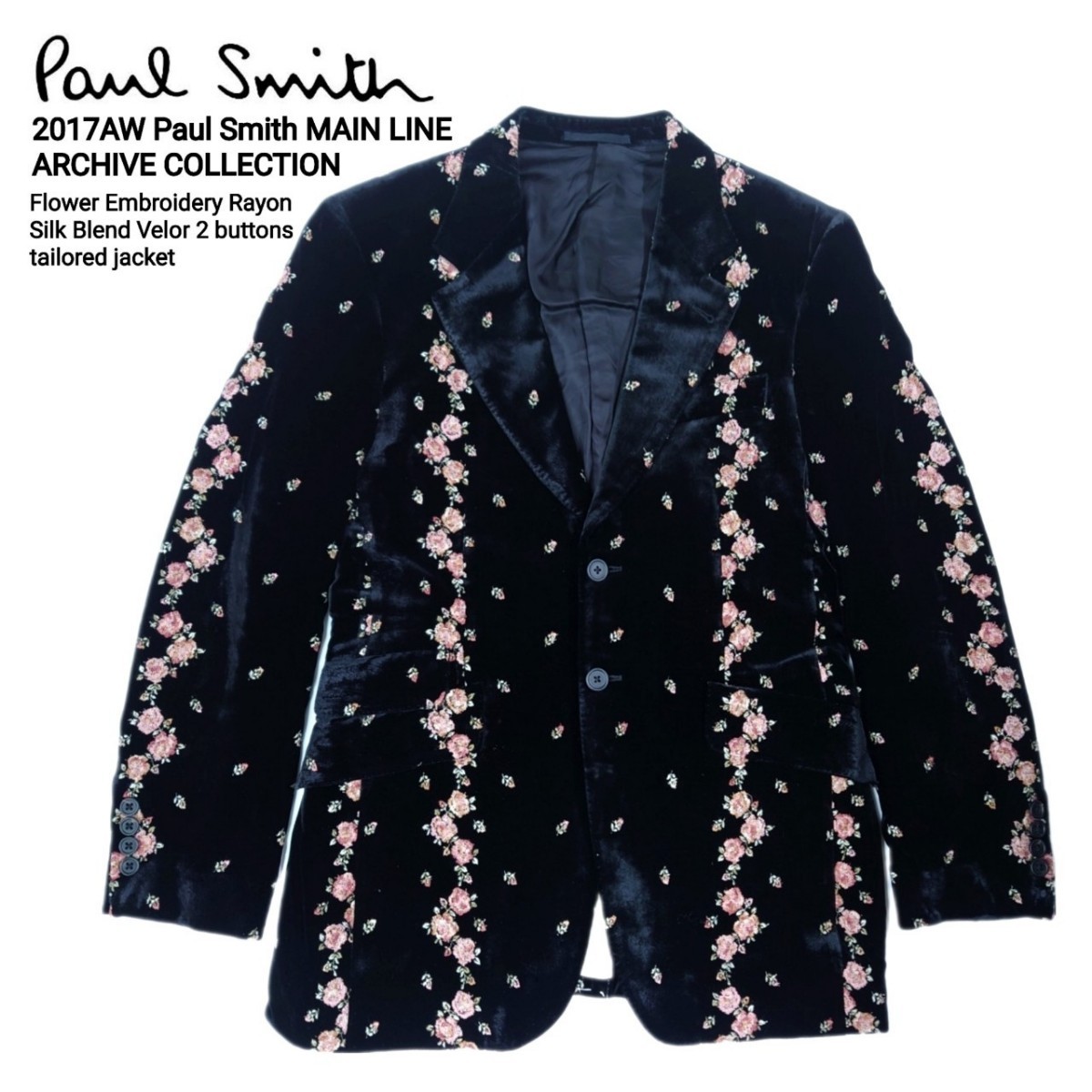  супер шедевр 17AW Paul Smith Paul Smith основной линия внутренний стандартный товар сделано в Японии высший класс цветочный принт вышивка искусственный шелк шелк велюр 2B tailored jacket M прекрасный товар 