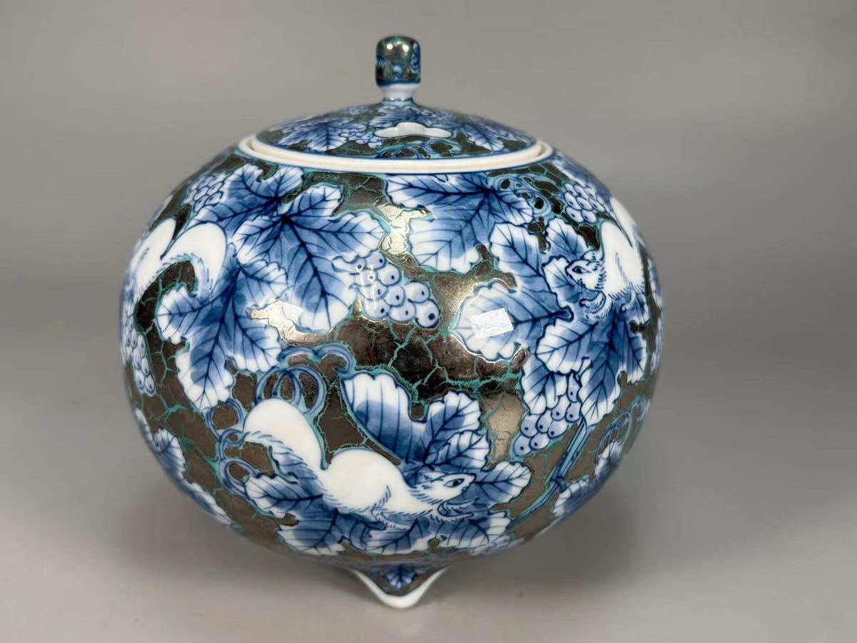 OKK》D0329F 有田焼「日展作家 藤井朱明」作 陶芸日度會友 染 OKK》D0329F 有田焼「日展作家 藤井朱明」作 陶芸日度會友 染