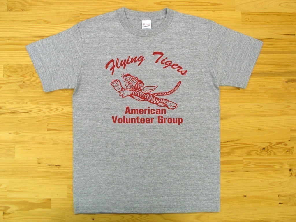 フライング・タイガース 杢グレー 5.6oz 半袖Tシャツ 赤 S ミリタリー AVG Flying Tigers U.S. AIR FORCE_杢グレー（赤色プリント）