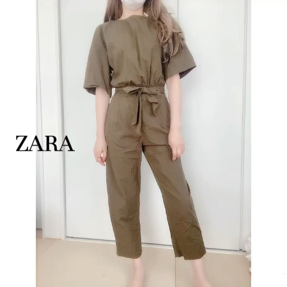 ZARA オールインワン xs ウエストリボン カーキ色 タンス整理品