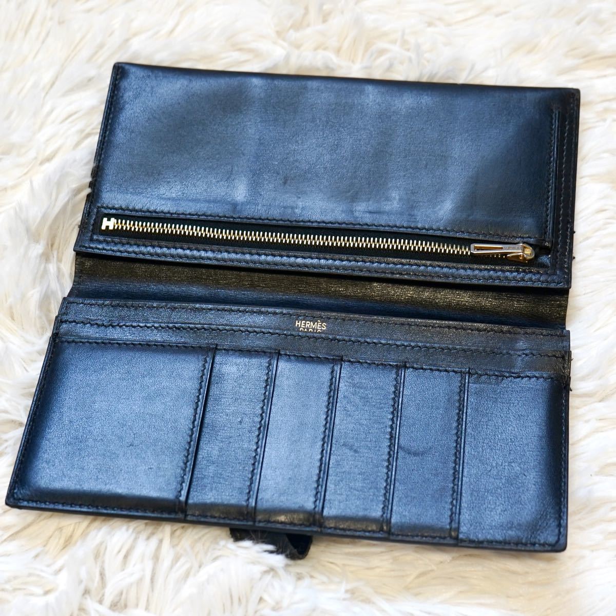 HERMES】エルメス べアン クラシック ボックスカーフスキン 折財布 長