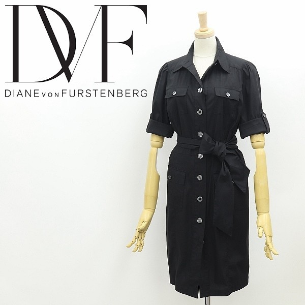 ◆DIANE von FURSTENBERG ダイアンフォン ファステンバーグ VASTAGO ストレッチ ウエストリボン シャツ ワンピース 黒 ブラック 2の画像1