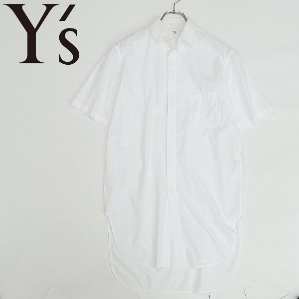 ◆Y's ワイズ ヨウジヤマモト コットン 半袖 ロング シャツ ブラウス ホワイト 1_画像1