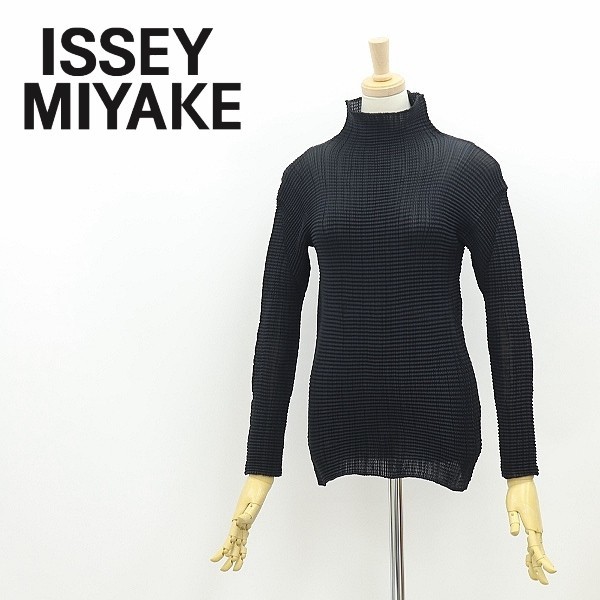 ◆ISSEY MIYAKE PLEATS (T.) イッセイミヤケ プリーツ プリーツ加工 ハイネック 長袖 トップス 黒 ブラック 3の画像1