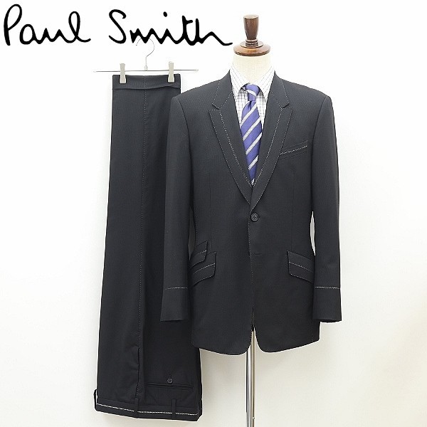◆Paul Smith ポールスミス 裏地花柄 2釦 スーツ 黒 ブラック XL 98-84-180