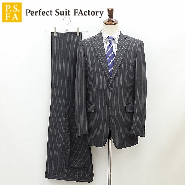 ◆Perfect Suit FActory パーフェクトスーツファクトリー ストライプ柄 2釦 スーツ グレー 98 A8