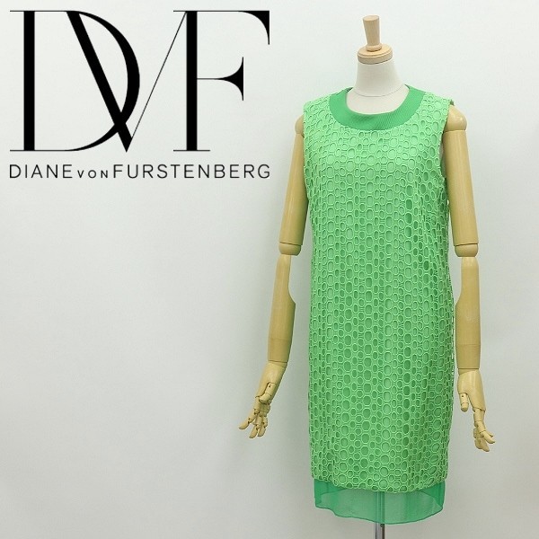 ◆DIANE von FURSTENBERG ダイアンフォン ファステンバーグ PAKUNA OPEN CIRCLE LACE コットンレース×シルク ノースリーブ ワンピース 4_画像1