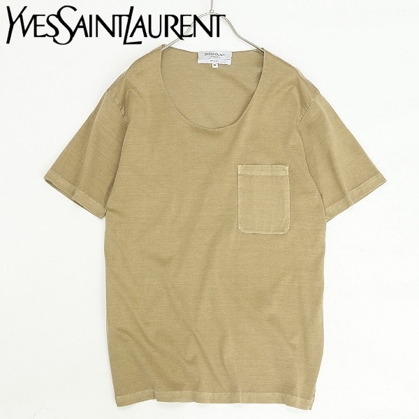 ◆Yves Saint Laurent イヴサンローラン コットン ポケット Tシャツ ダークベージュ M_画像1