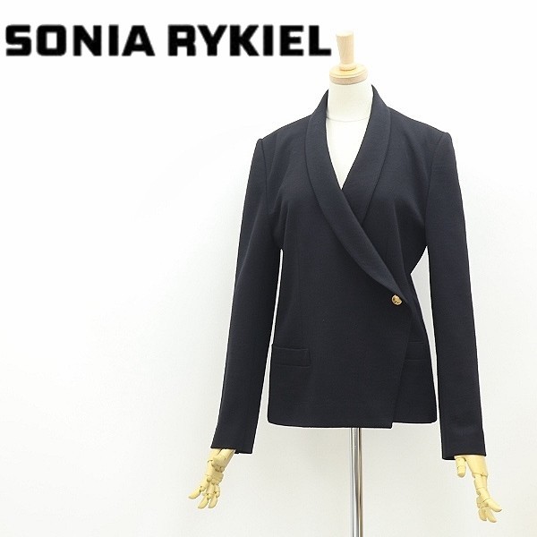 ヴィンテージ フランス製◆SONIA RYKIEL ソニアリキエル ショールカラー サイドボタン ウール ジャケット 黒 ブラックの画像1