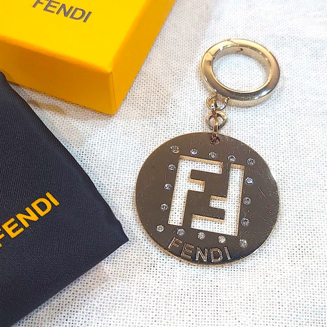 [ Stone lack none ]FENDI Fendi Zucca key holder charm Gold × Stone box * storage bag attaching [ free shipping ]