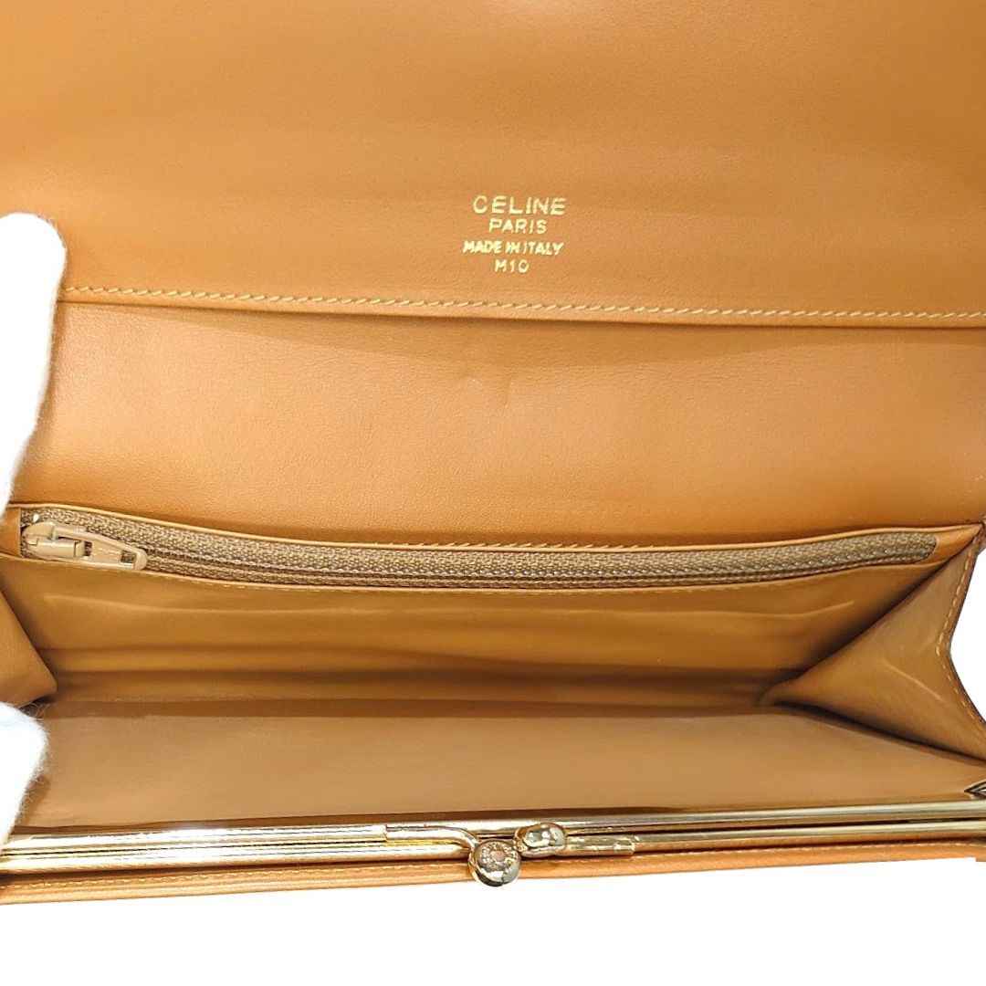 【ほぼ未使用】希少 CELINE セリーヌ ホック がま口 長財布 ロングウォレット マカダム トリオンフ オールドセリーヌ ベージュ【送料無料】