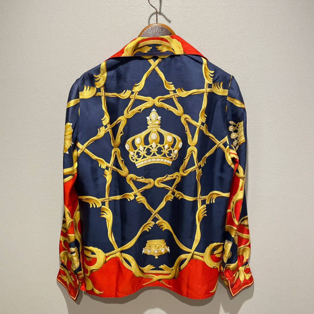 美品】HERMES エルメス ヴィンテージ 王冠 スカーフ柄 シルク シャツ