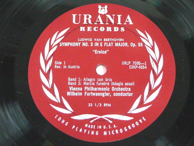 初期盤 米URANIA URLP 7095 フルトヴェングラー ベートーヴェン:交響曲第3番 英雄