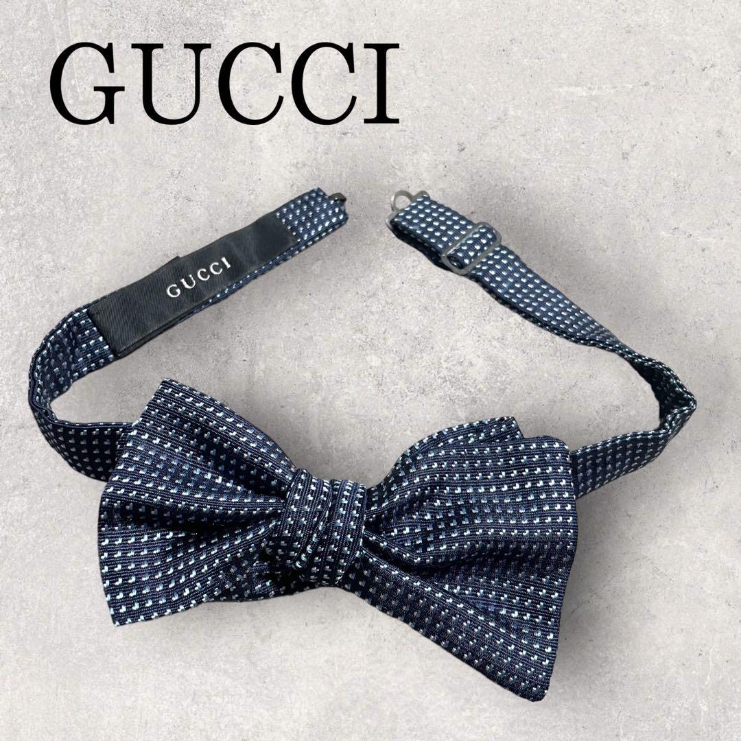美品 GUCCI グッチ ドット柄 ボウタイ 蝶ネクタイ ネイビー 紺 美品