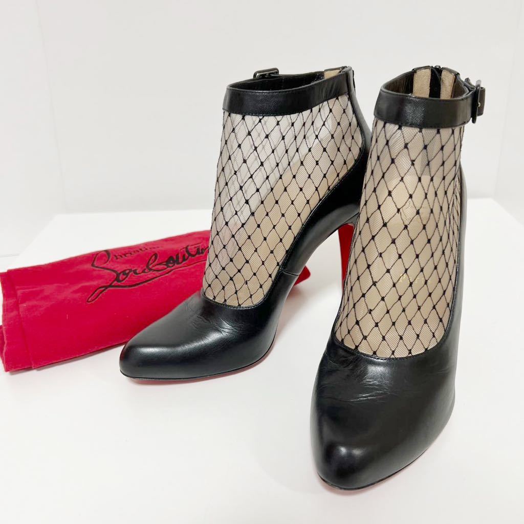 Christian Louboutin クリスチャンルブタン メッシュ ショートブーツ ハイヒール 38 1/2 ブラック 中古