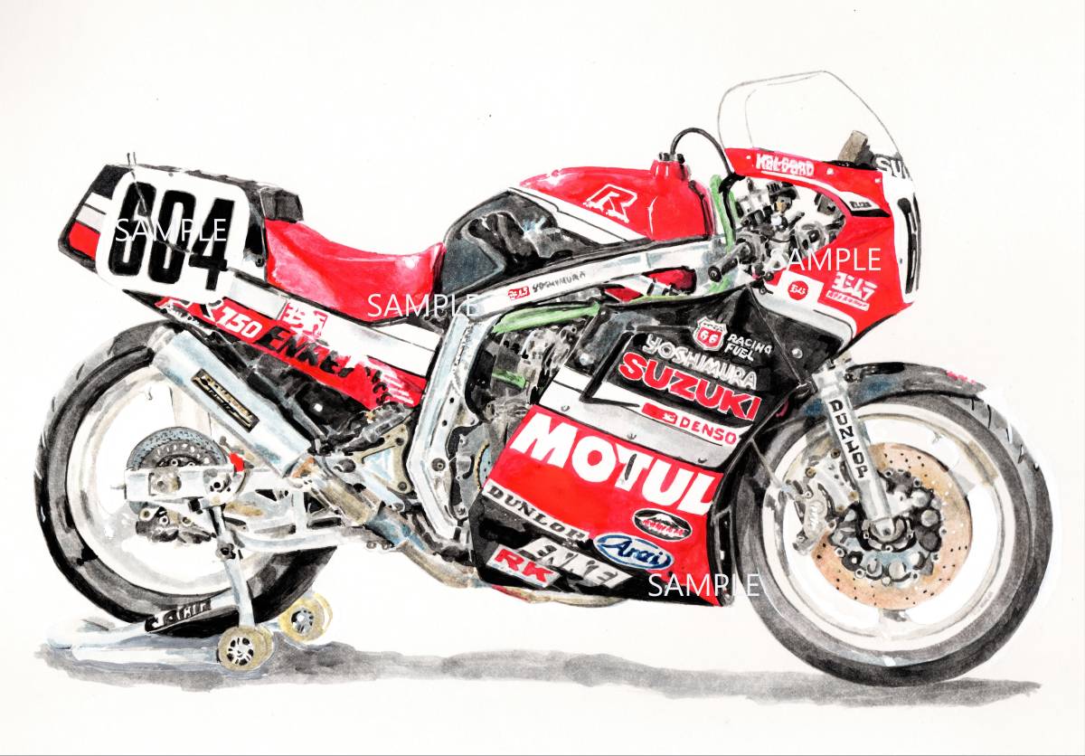 Ａ４プリントです　スズキGSX-R750 デイトナ　辻本　水彩画　バイクイラスト　　　_画像1