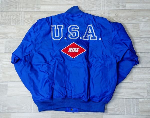 【未使用】 80s USA NIKE ナイキ　フライト ジャケット バックプリント　Lサイズ　青　ブルー　デッドストック　G220922895-N5