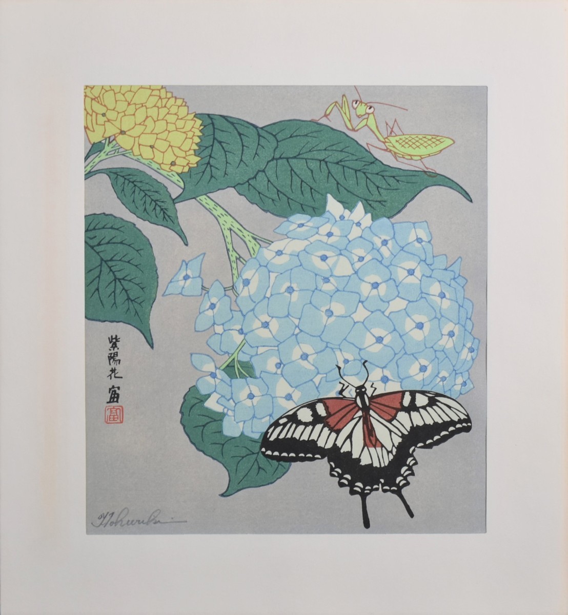 京都市文化功労賞受賞作家！　　　　　徳力富吉郎　　　　版画　　　「花四趣より　紫陽花と蝶」　　　183/300　　　正光画廊_画像2