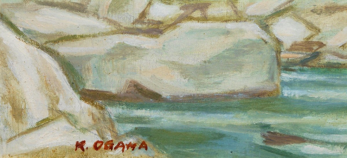 小川勝蔵 SM 「二服の渓流」 油彩画 【正光画廊・5500点出品中・お好き