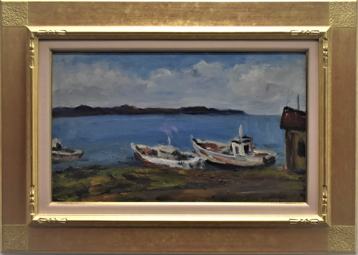 掘り出しオススメ作品!油彩画*元示現会会員* 堀江久治 8M 「漁船