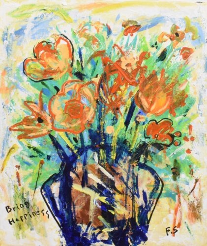 人気洋画家新作作品　　　白井不二子　　10号　　「オレンジ色の花」　【正光画廊・5000点出品中・お好きな作品が見つかります】　_画像1
