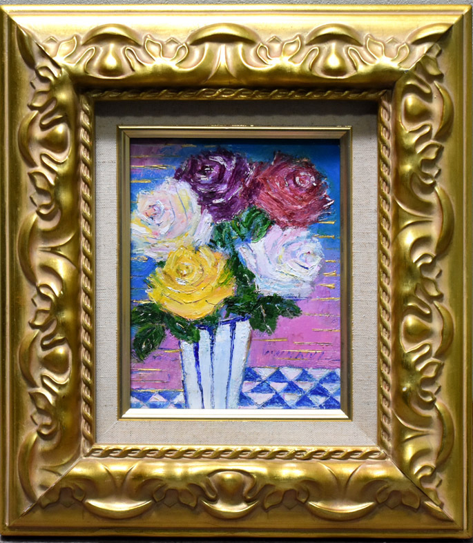 掘り出しおすすめ作品! 南美穂子 0F 「花」 油彩画 正光画廊 -