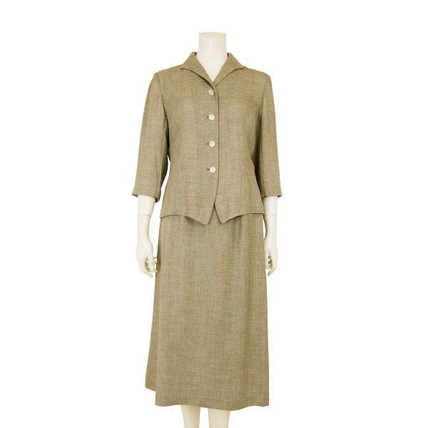 春のコレクション ★美品*ブレッケンリッジ breckenridge★涼感*淡オリーブグレイ系*7分袖ジャケット×ロングスカートスーツ*9(Mサイズ 38)*レディース スーツ(ロングスカート)一般 春のコレクション ★美品*ブレッケンリッジ breckenridge★涼感*淡オリーブグレイ系*7分袖ジャケット×ロングスカートスーツ*9(Mサイズ 38)*レディース スーツ(ロングスカート)一般