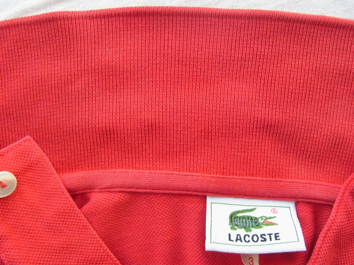 LACOSTE  ラコステ 鹿の子素材 定番ポロシャツ 型番 L1212 サイズ 3 日本製 レッド ㈱大沢商会製の画像5