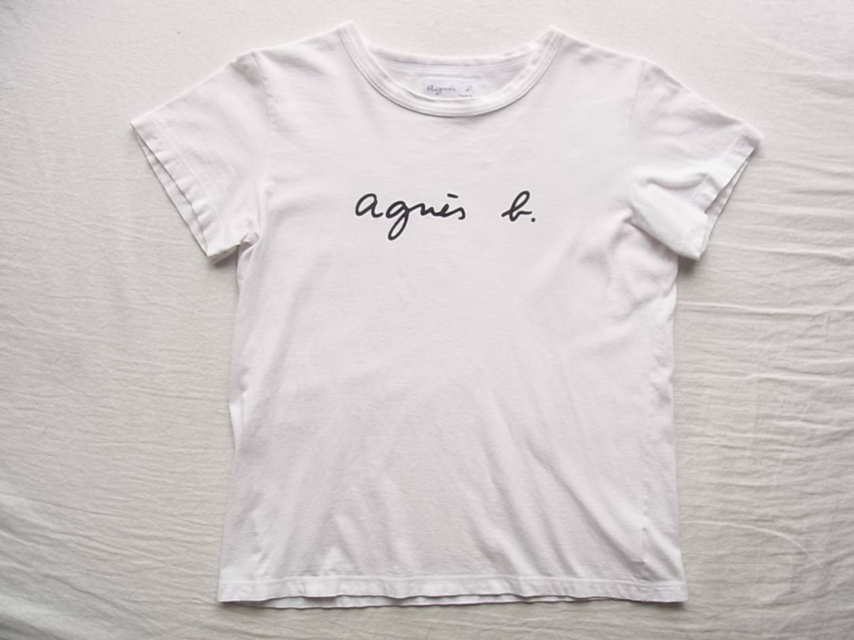 agnes b. アニエスベー ロゴプリント入り　Tシャツ　サイズ T1 日本製 ホワイト_画像1