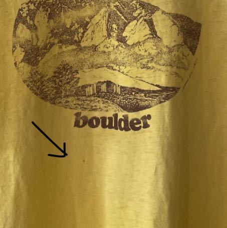 ヴィンテージ USA製 70s 半袖Tシャツ ダメージTシャツ boulder ロゴTシャツ Sサイズ イエロー メンズ レディース ビンテージ古着_画像8