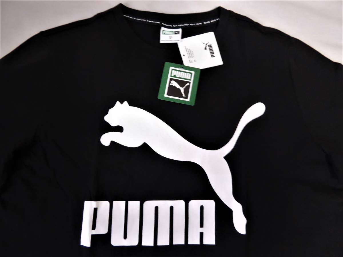 PUMA プーマ ビッグロゴ カジュアル クルーネック コットン半袖Tシャツ XL 黒の画像1
